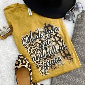 Grit and Grace Mustard colored Bella Canvas tee
